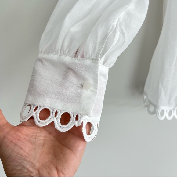 CLOSETTE CHIC NWT White Embroidered Cutout Eyelet Sheer Long Sleeves Blouse Sz M - Picture 7 of 15